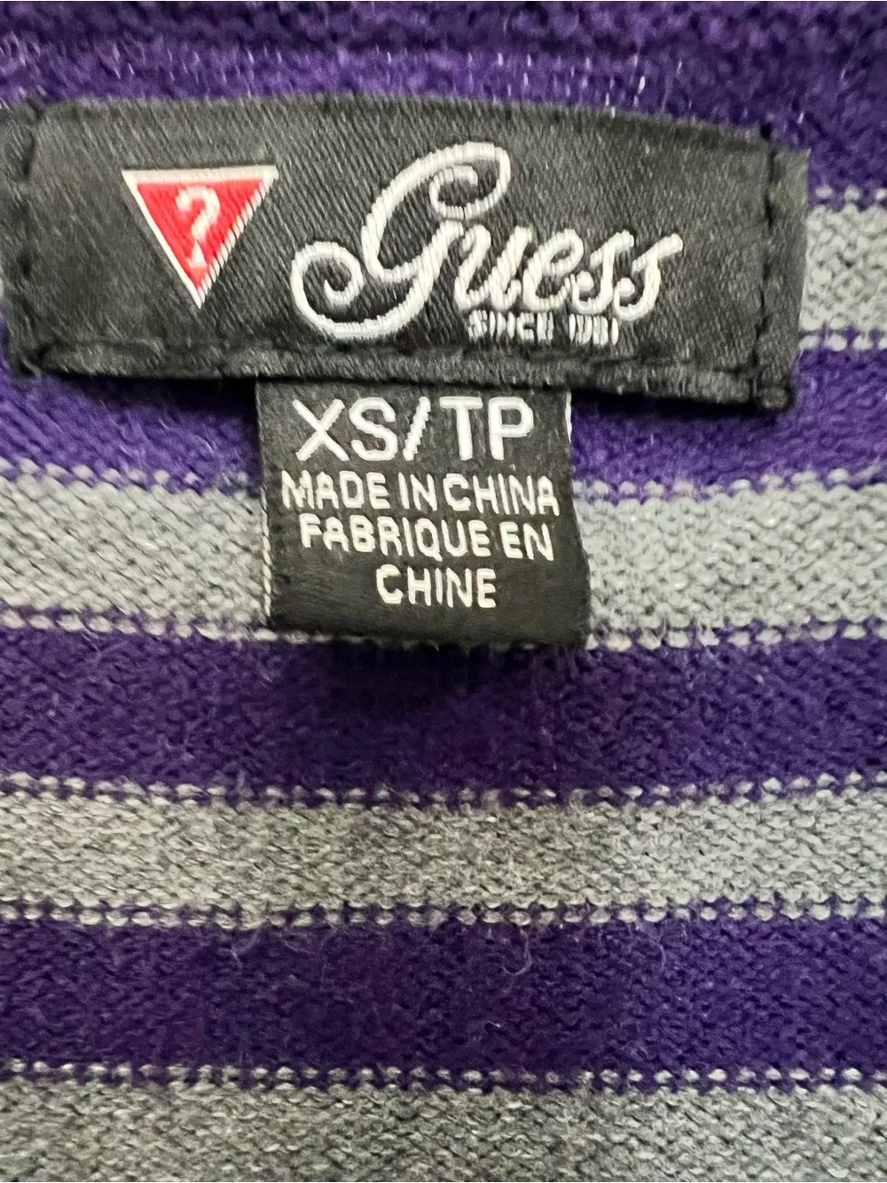Y2K Guess Purple & Gray Striped V-Neck Zip Sweater